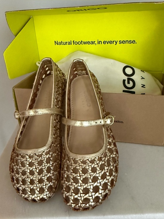 origo Shoes - Origo Gold Woven Ballerina Mary Jane by Anya leather barefoot shoes 9